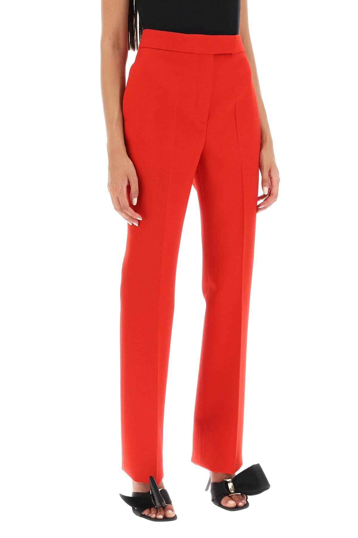 Red Wool Natté Cigarette Pants for Women - FW23