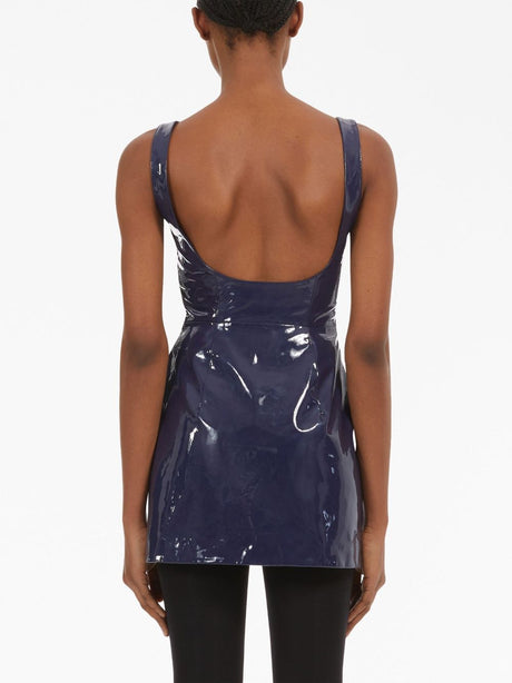 Navy Sleeveless Patent Leather Mini Dress