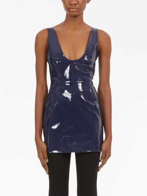 Navy Sleeveless Patent Leather Mini Dress