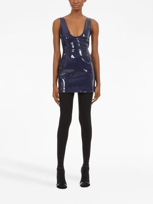 Navy Sleeveless Patent Leather Mini Dress