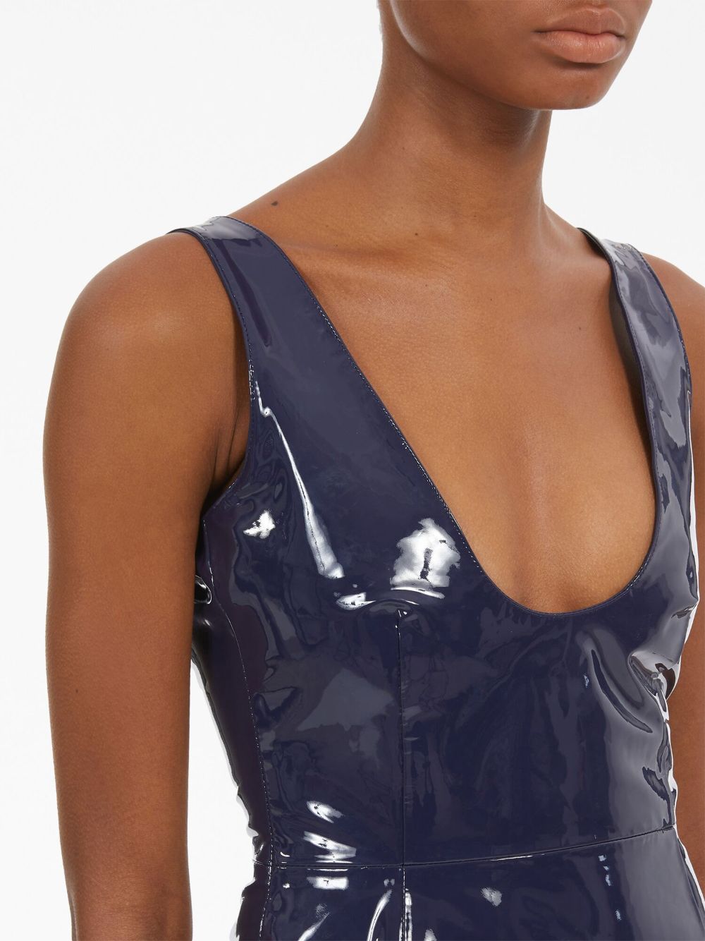 Navy Sleeveless Patent Leather Mini Dress