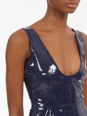 Navy Sleeveless Patent Leather Mini Dress