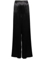 FERRAGAMO Black Satin High-Waisted Wide Leg Trousers for Women