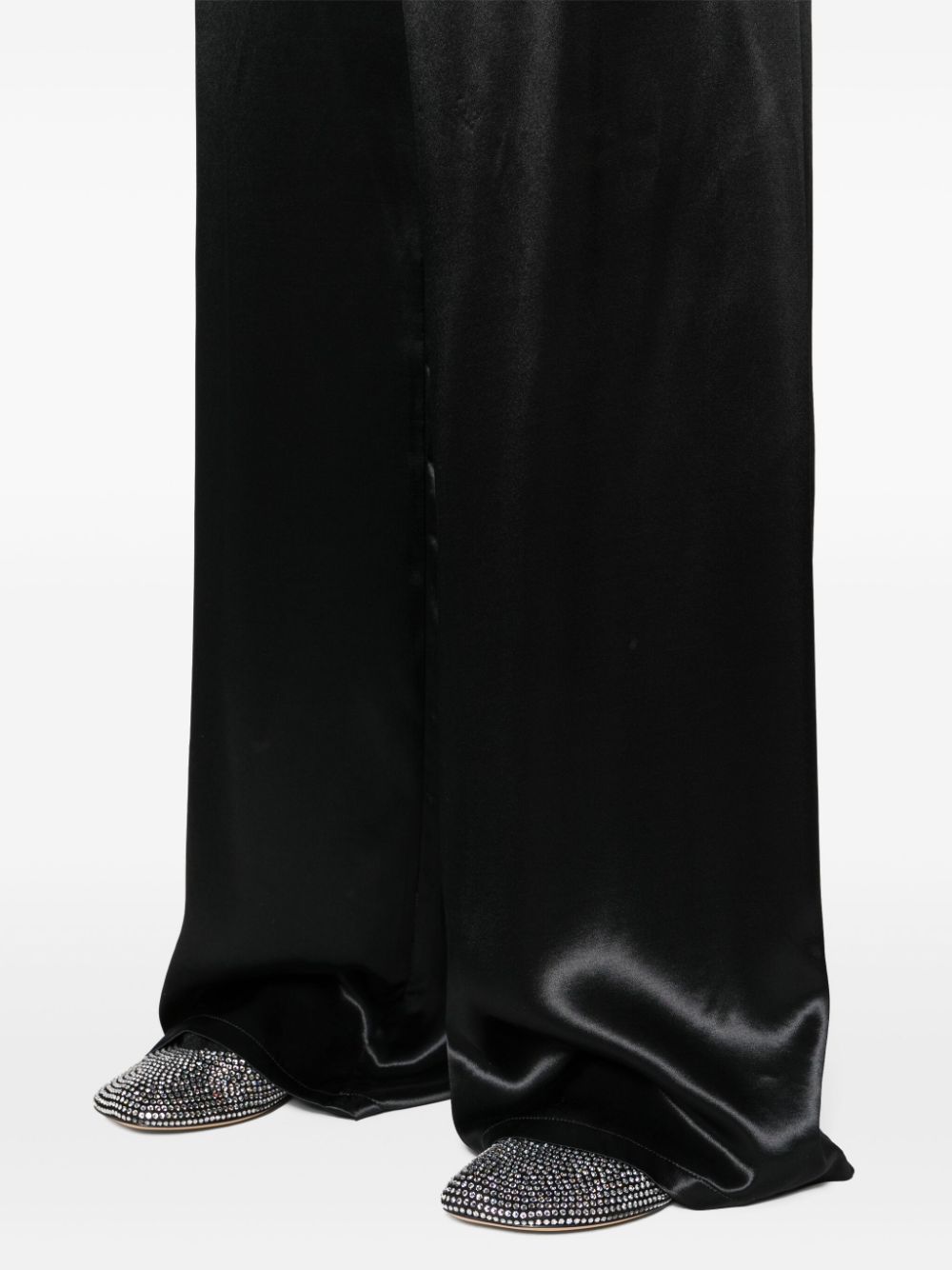 FERRAGAMO Black Satin High-Waisted Wide Leg Trousers for Women