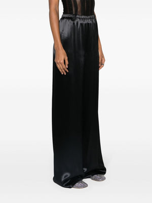 FERRAGAMO Black Satin High-Waisted Wide Leg Trousers for Women