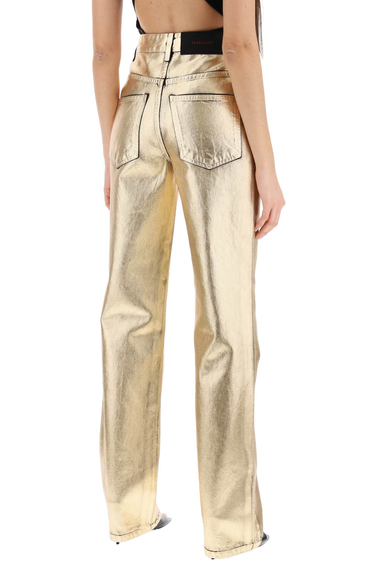 FERRAGAMO High-Waisted Laminated Denim Jeans for Women in Gold