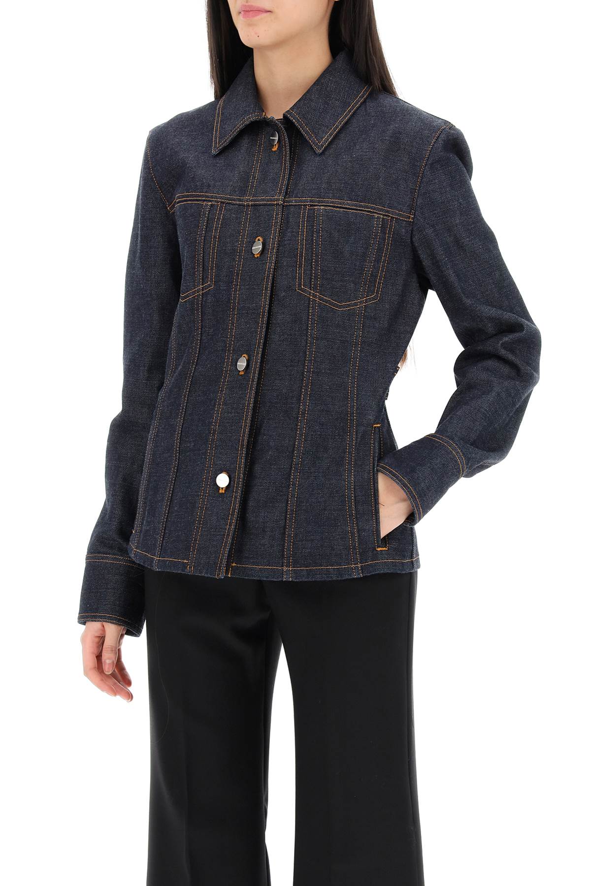 FERRAGAMO Women's Blue Shaped Denim Jacket - Perfect for SS24