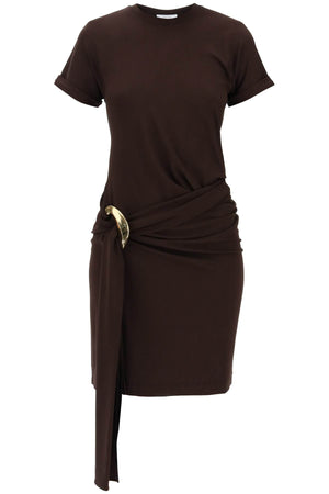 FERRAGAMO Sculptural Brown Short Dress with Metal Ring Accent