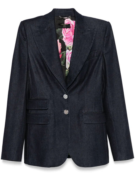 DOLCE & GABBANA Single-Breasted Denim and Silk Blazer for Men