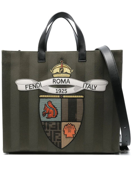 FENDI Pequin Canvas Shopper Handbag W 41 x H 35 x D 19 cm