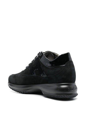 HOGAN Black Sequin Sparkle Sneakers with Suede Accents