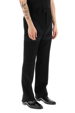 FERRAGAMO Men's Wool Crepe Pants with Inlaid Bands - Black