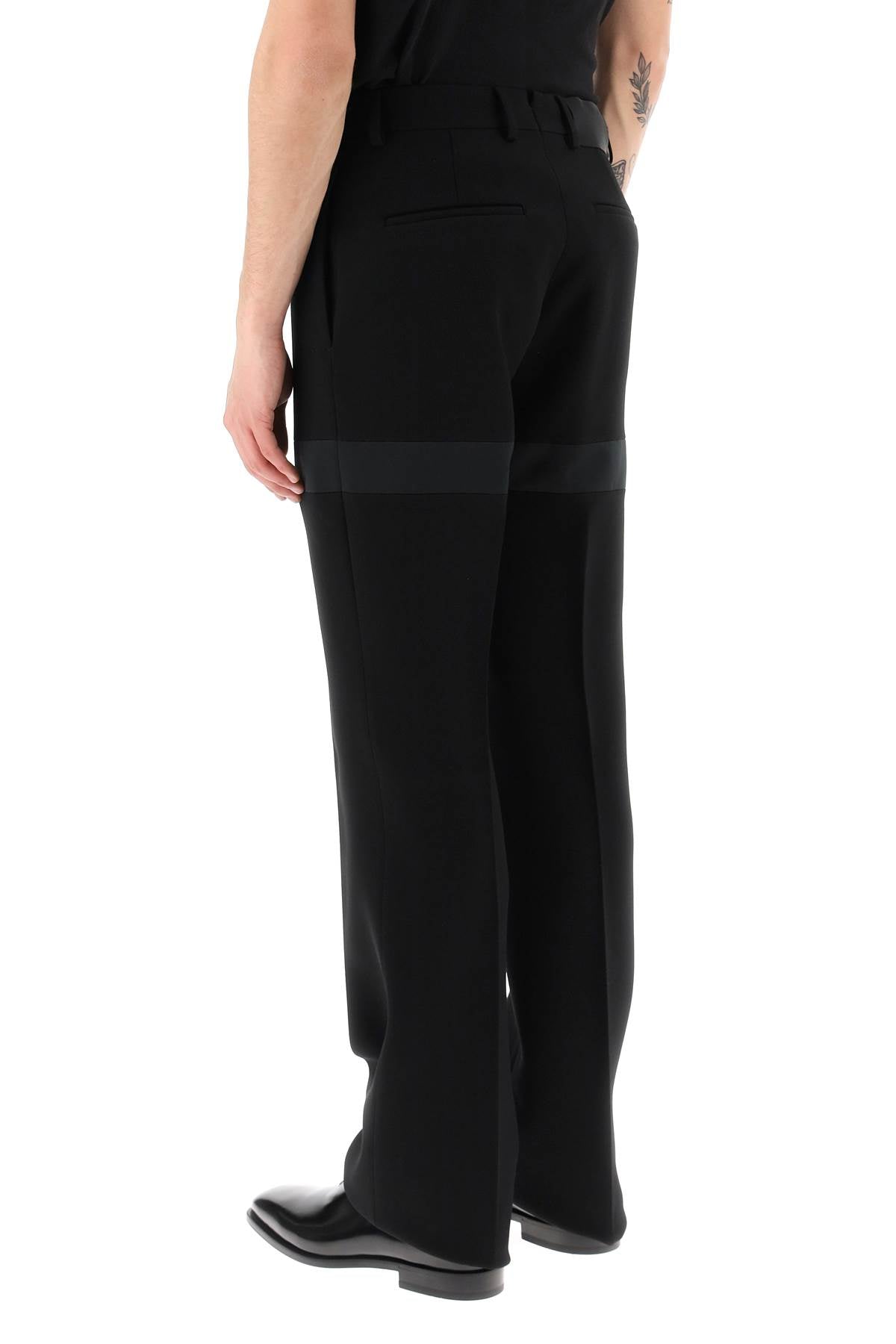 FERRAGAMO Men's Wool Crepe Pants with Inlaid Bands - Black