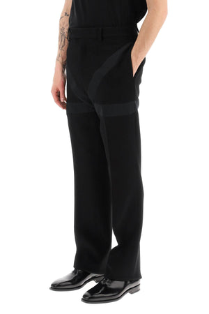 FERRAGAMO Men's Wool Crepe Pants with Inlaid Bands - Black