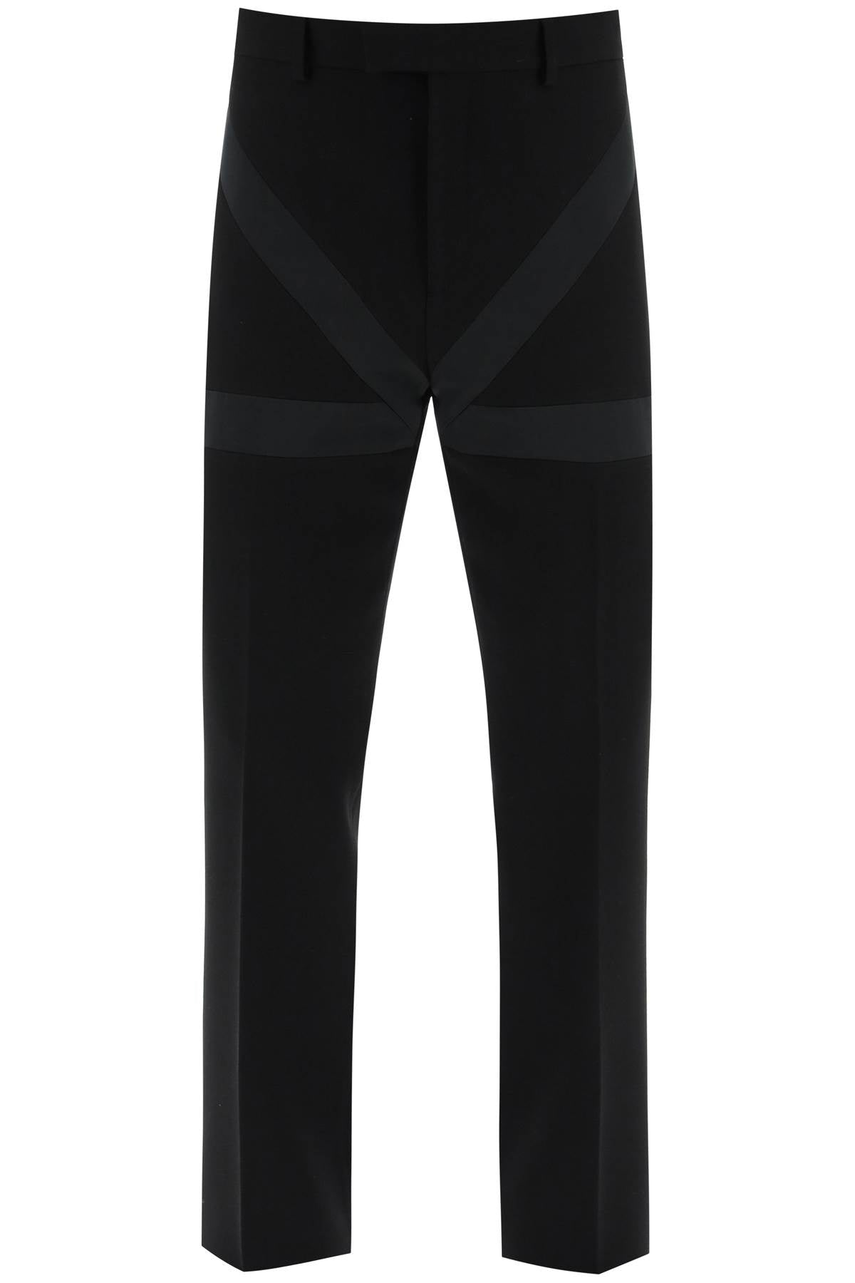 FERRAGAMO Men's Wool Crepe Pants with Inlaid Bands - Black