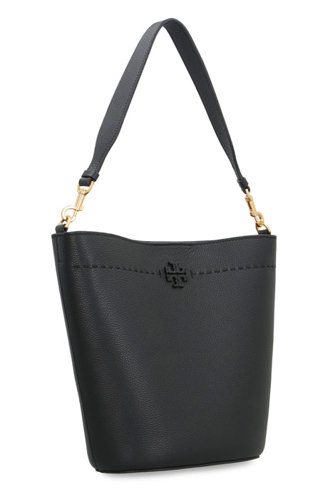 TORY BURCH Grainy Leather Bucket Handbag - 21 CM