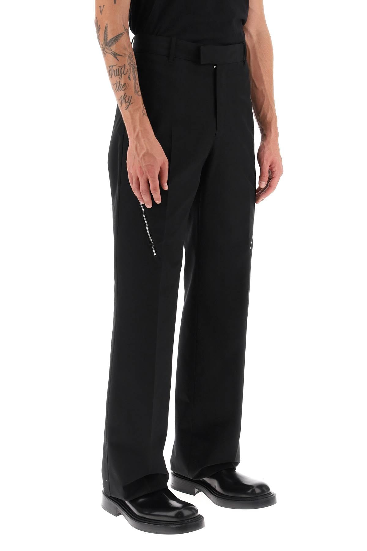 FERRAGAMO Men's Black Technical Cotton Pants with Contrasting Inserts