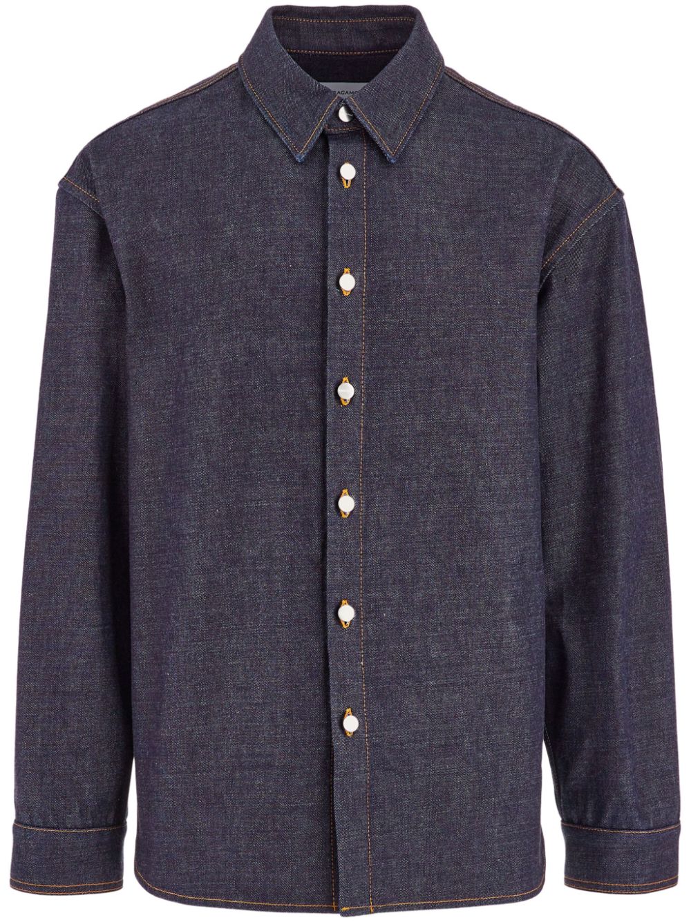 FERRAGAMO Navy 100% Cotton Men's Shirt - Spring/Summer 2024