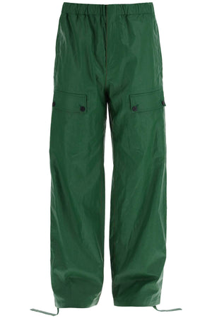 FERRAGAMO Men's Green Linen Coated Pants for SS24