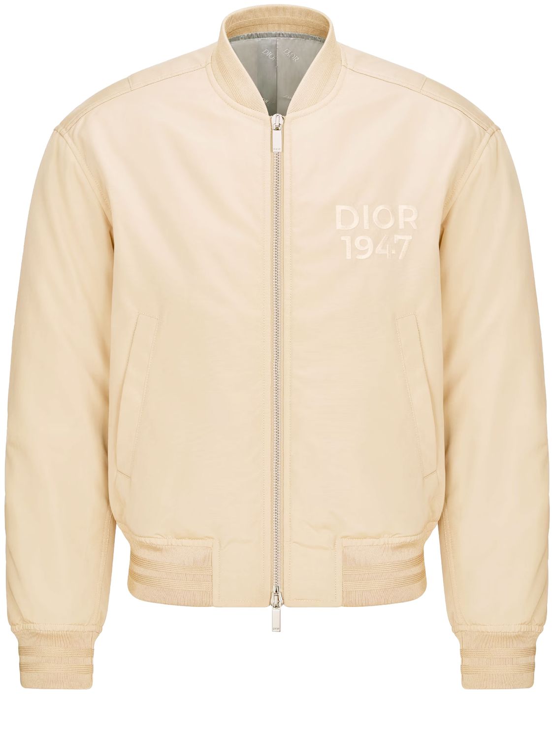 DIOR HOMME Beige Cotton Blend Bomber Jacket with Embroidered Details