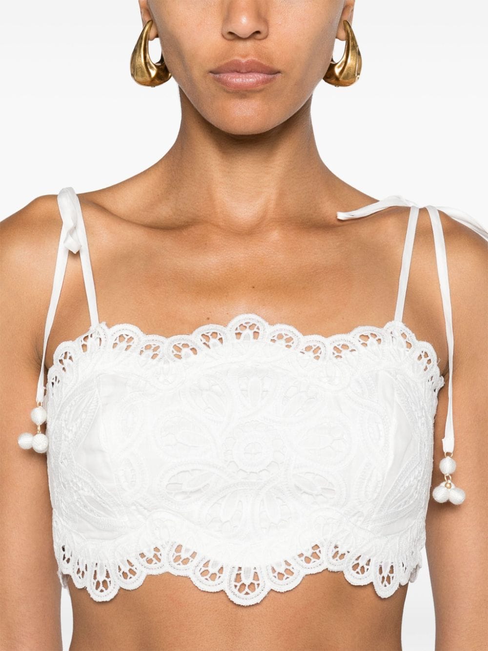 ZIMMERMANN Ivory Embroidered Cotton Bandeau Top