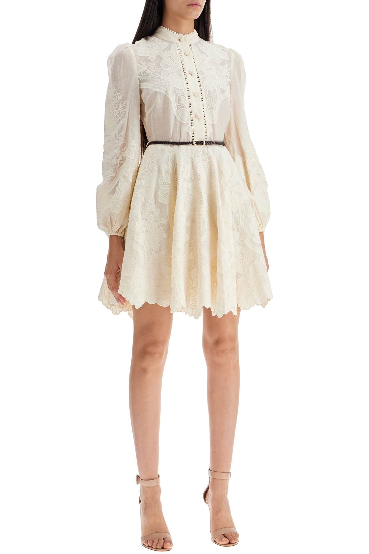 ZIMMERMANN Floral Embroidered Linen Mini Dress