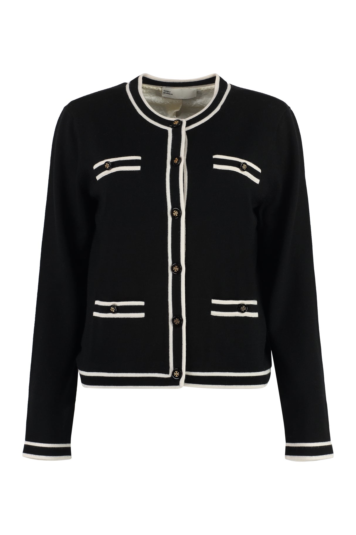 TORY BURCH Classic Black Wool Cardigan for Women