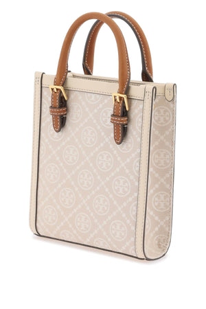 TORY BURCH Mini Monogram Canvas & Leather Tote Handbag with Gold-Tone Accents