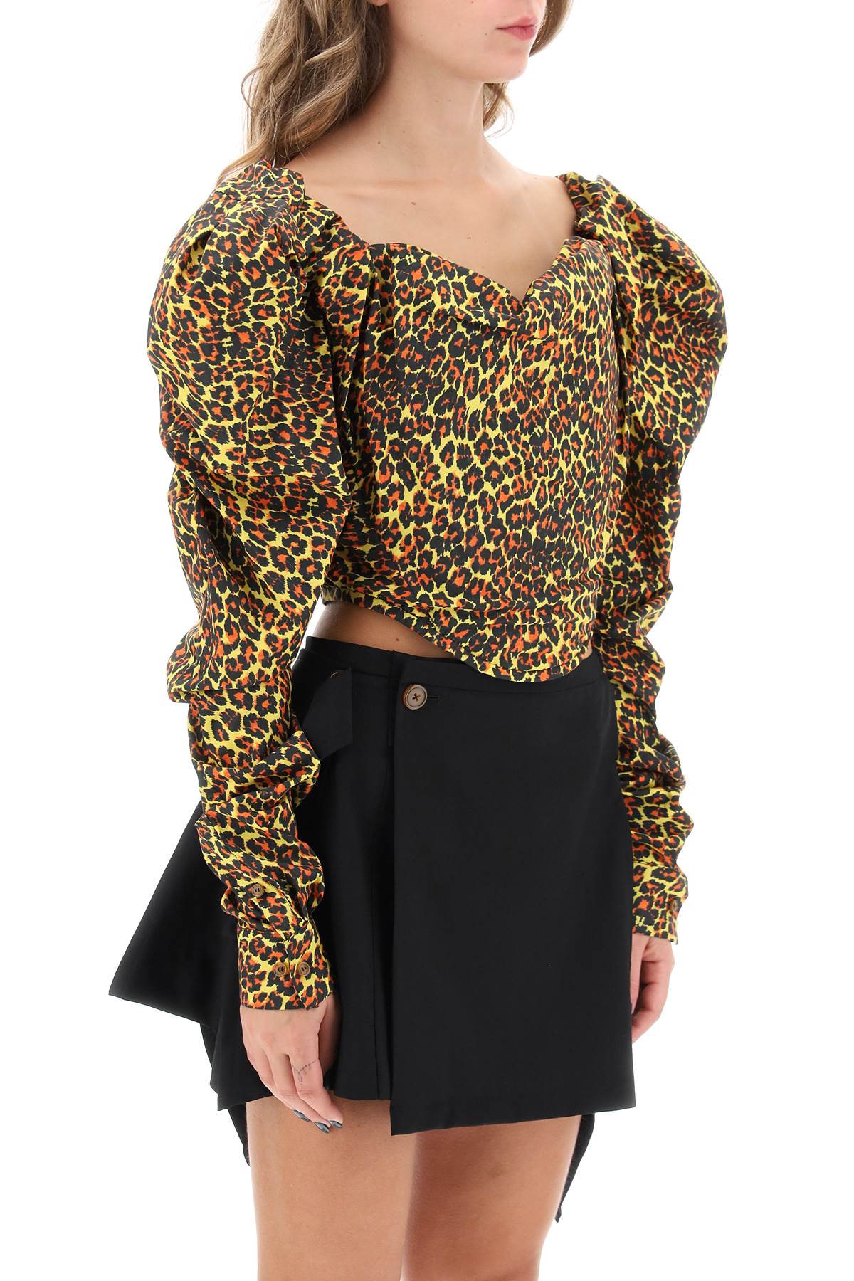 VIVIENNE WESTWOOD Yellow Leopard Print Long Sleeve Corset Top