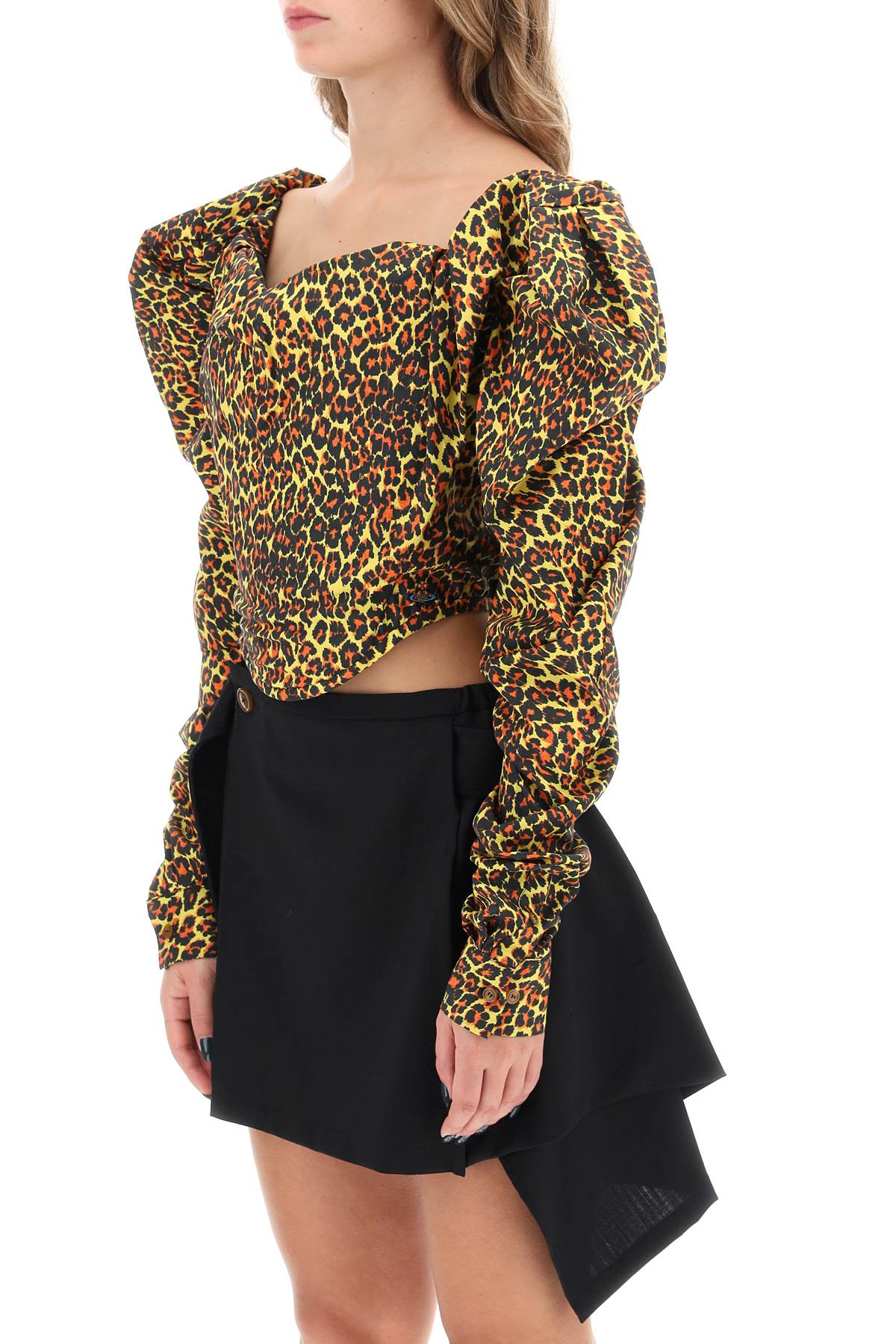 VIVIENNE WESTWOOD Yellow Leopard Print Long Sleeve Corset Top