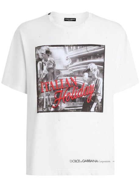 DOLCE & GABBANA Italian Holiday Print Cotton T-Shirt