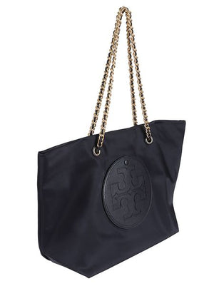 TORY BURCH Raffia Chain Logo Patch Tote Handbag for Women