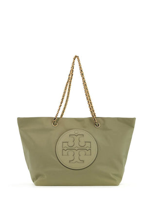 TORY BURCH Raffia Chain Logo Patch Tote Handbag for Women