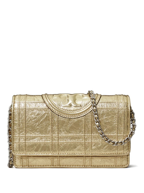 TORY BURCH GOLD FLEMING SOFT QUILTED SHOULDER HANDBAG - SS24