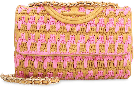 TORY BURCH Fleming Raffia Shoulder Handbag - Beige