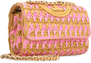 TORY BURCH Fleming Raffia Shoulder Handbag - Beige