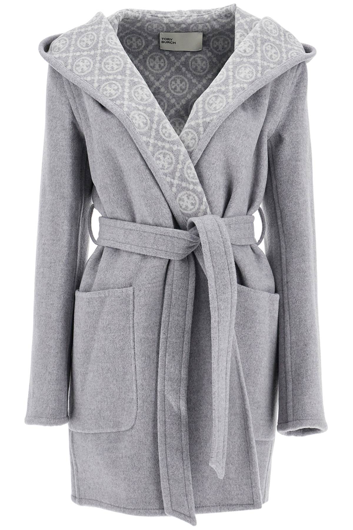 TORY BURCH Hooded Wool Jacket with Coordinated Waist Belt