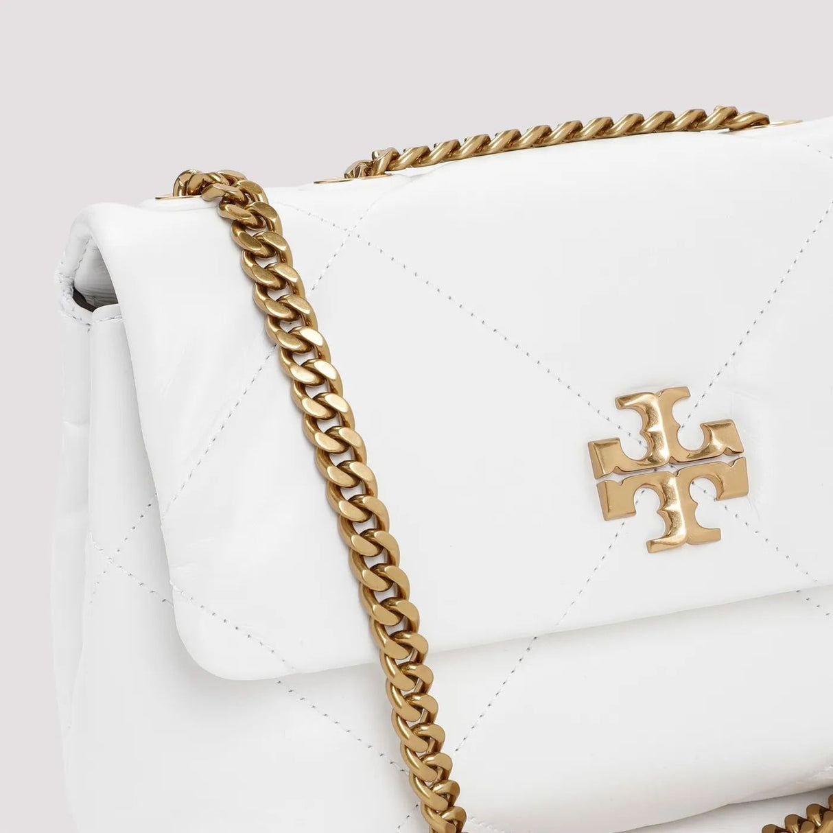 TORY BURCH Kira Diamond Quilted Small Convertible White Leather Handbag for Women SS24