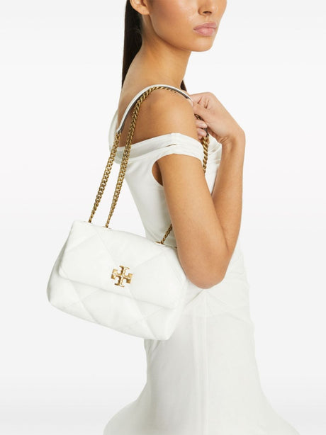حقيبة يد جلدية بيضاء مبطنة بنقشة الماس للنساء