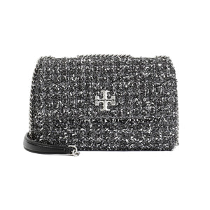 TORY BURCH Stylish and Versatile Black Tweed Shoulder Handbag for Women