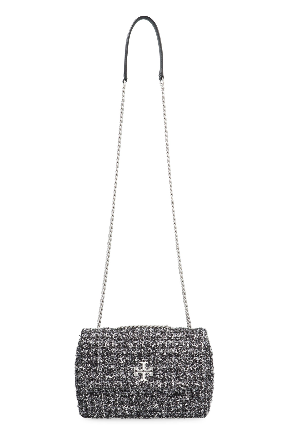 TORY BURCH Stylish and Versatile Black Tweed Shoulder Handbag for Women