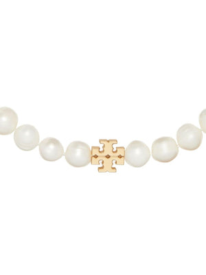 TORY BURCH Elegant Gold Plated Pearl Necklace with Charm