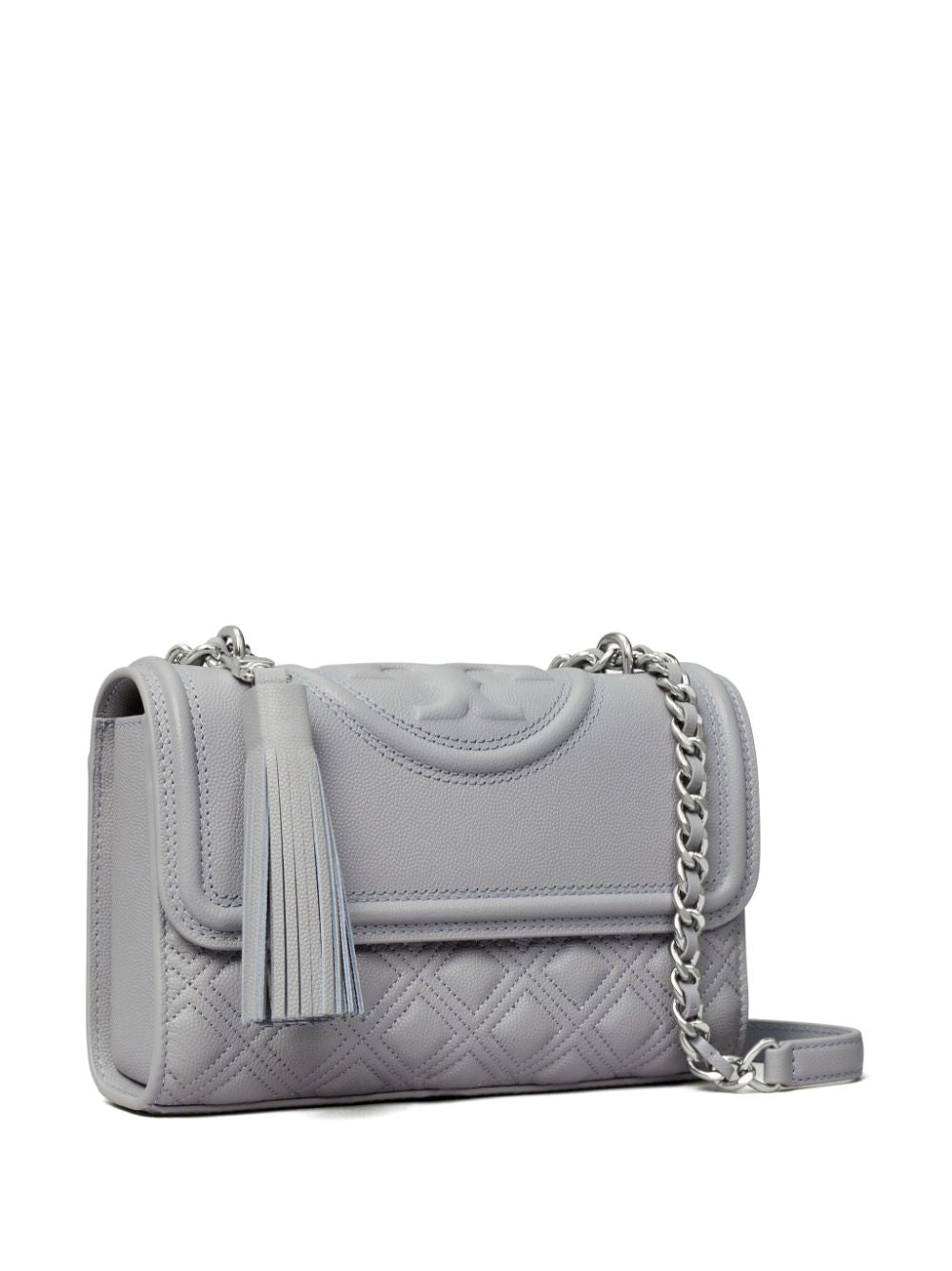 TORY BURCH Elegant Mini Convertible Shoulder Bag in Quilted Grey Leather - 13.5x21x6.5 cm