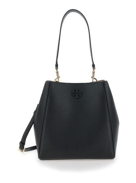 TORY BURCH Grained Leather Bucket Handbag - 25x25.5x11cm