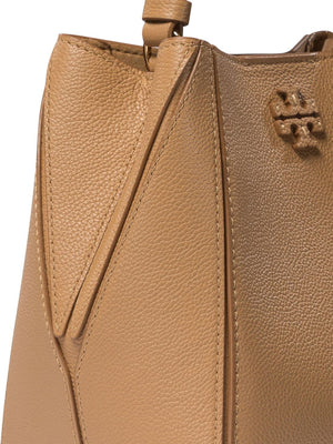 TORY BURCH McGraw Small Leather Bucket Bag in Brown