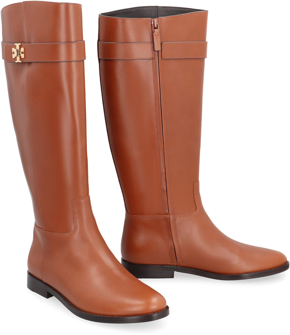 TORY BURCH Classic T Lock Leather Boots - 39 cm Shaft Height