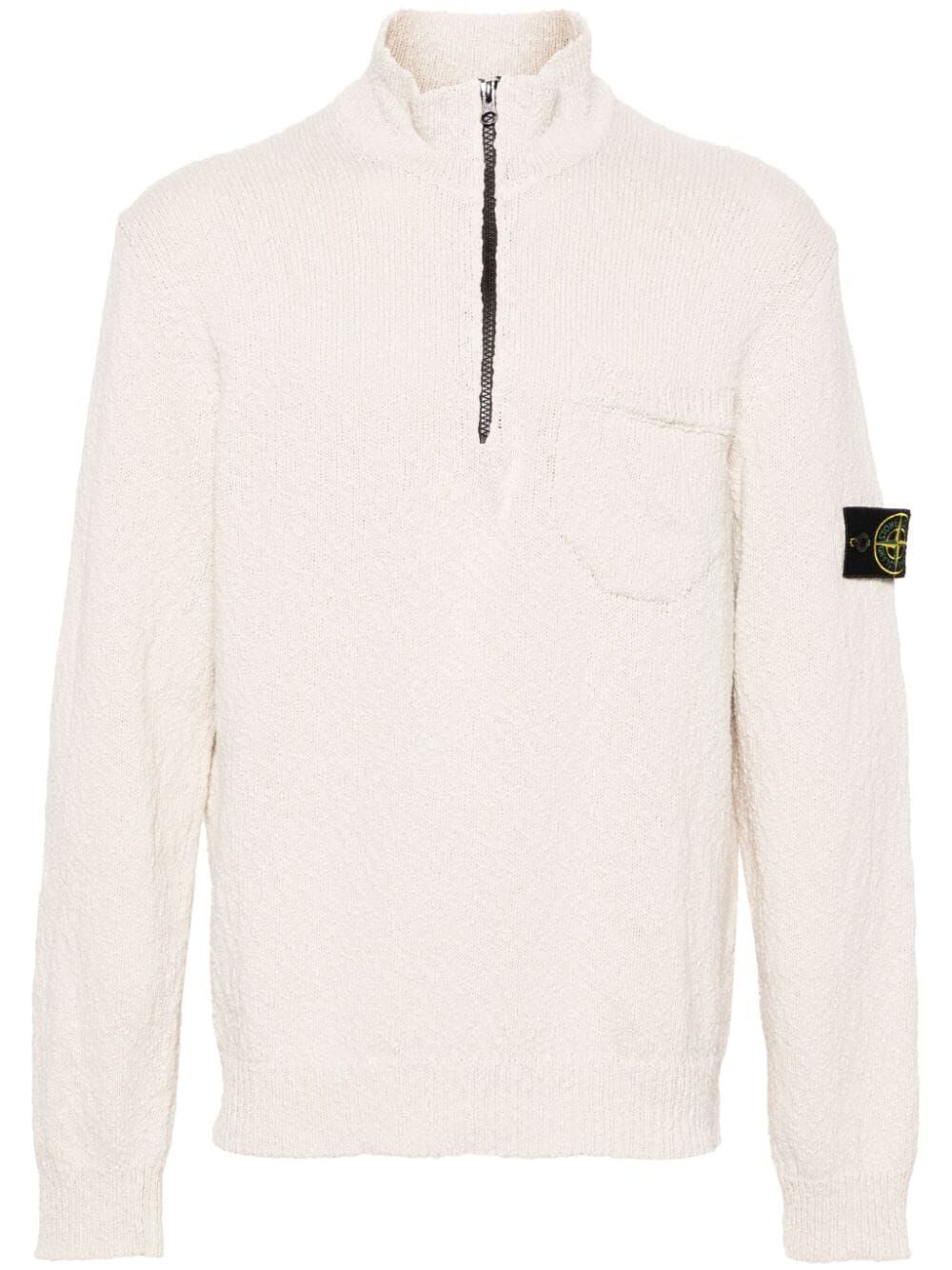 STONE ISLAND Men's White Zippered Sweatshirt - 24SS Season - Long Tops