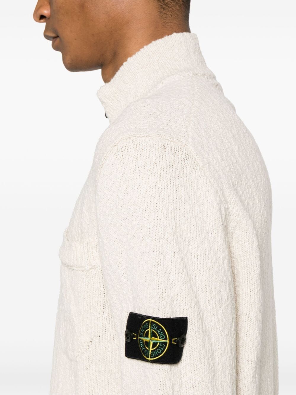 STONE ISLAND Men's White Zippered Sweatshirt - 24SS Season - Long Tops