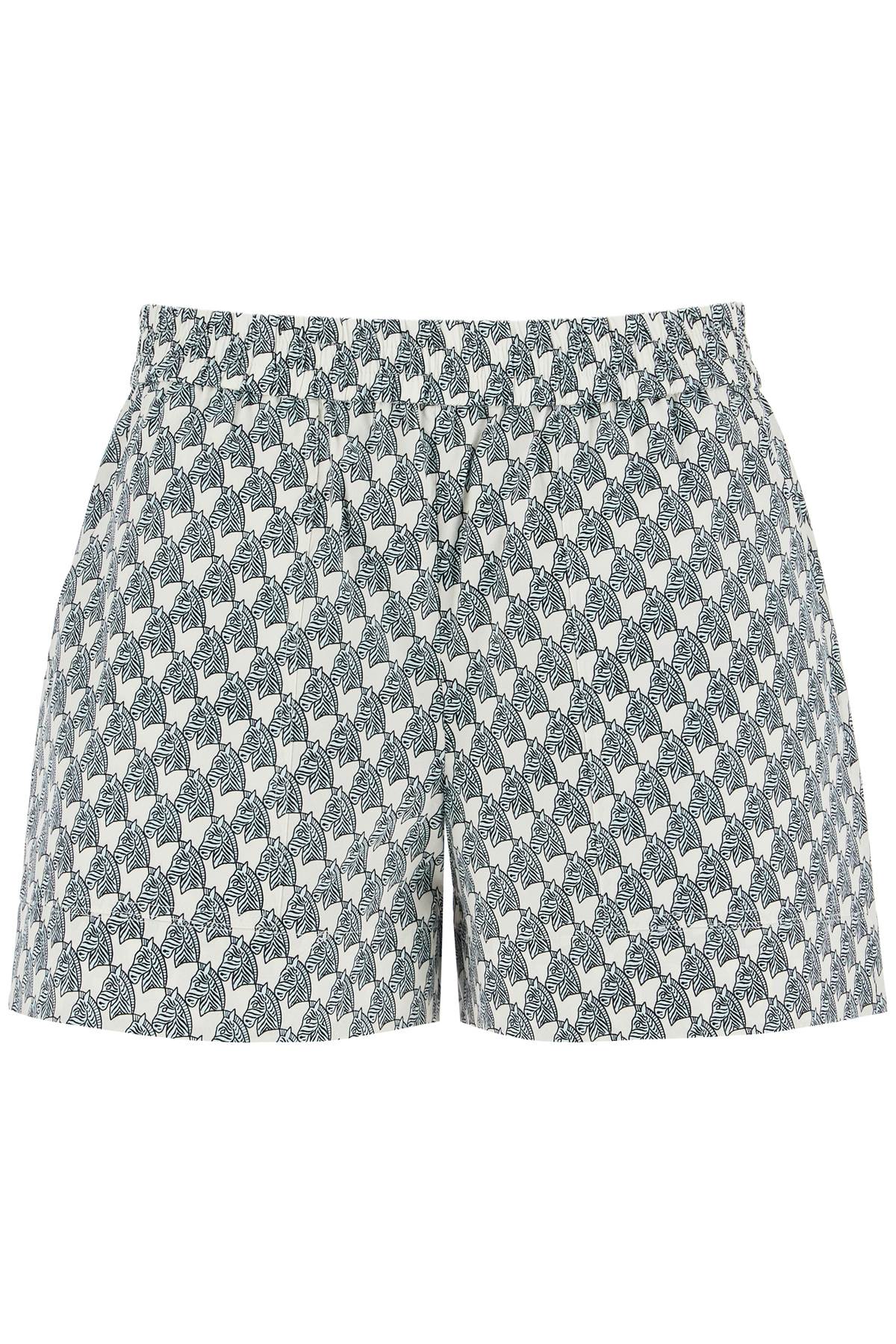 TORY BURCH Zebra Print Elastic Waist Poplin Shorts