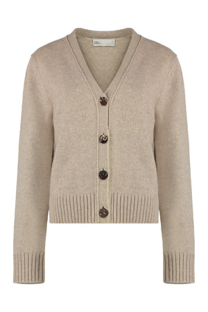 TORY BURCH Elegant Women's Wool Cardigan with Ribbed Knit Edges